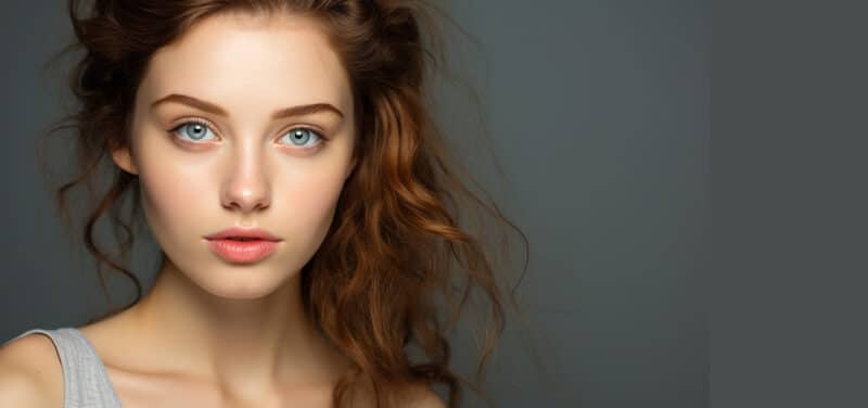 Beautiful Caucasian woman with long brown hair and blue eyes generated by artificial intelligence