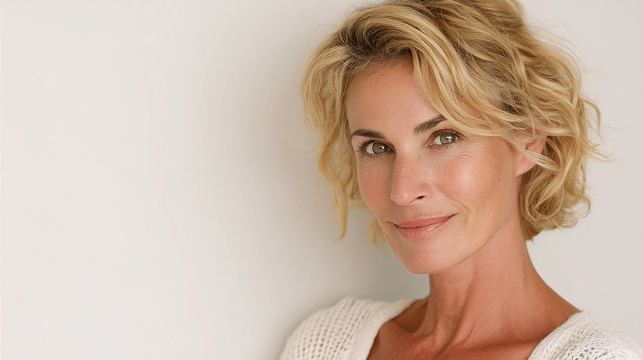 women in her 40's illustrating hormones, aging and how skin changes