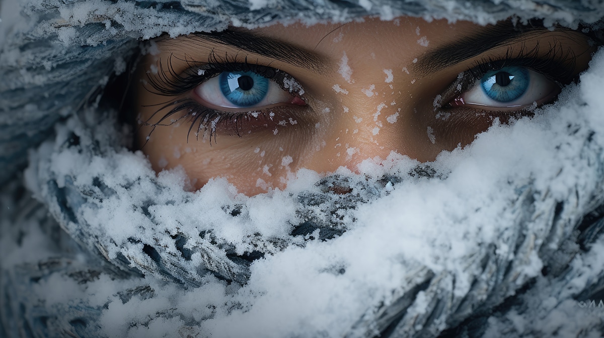 woman in blizzard