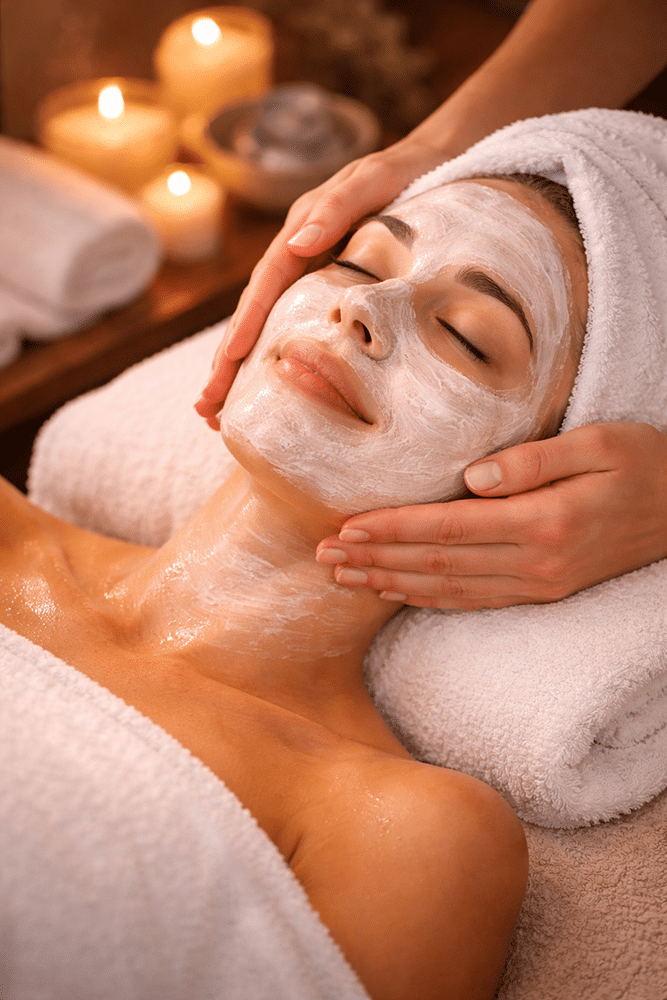 woman receiving soothing crystal balancing facial treatment at Vida Aesthetics MedSpa