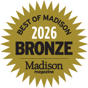 Bronze Best of Madison 2026 award badge with Madison Magazine logo on a gold sunburst background
